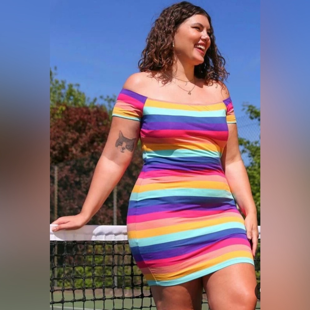 Plus Rainbow Striped Bodycon Mini Dress
